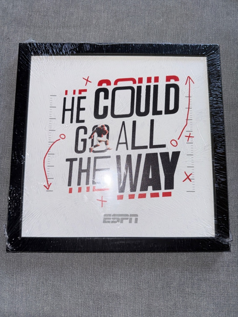 ESPN Framed Wall Art Football "He Could Go All The Way" - Black/White/Red 12x12